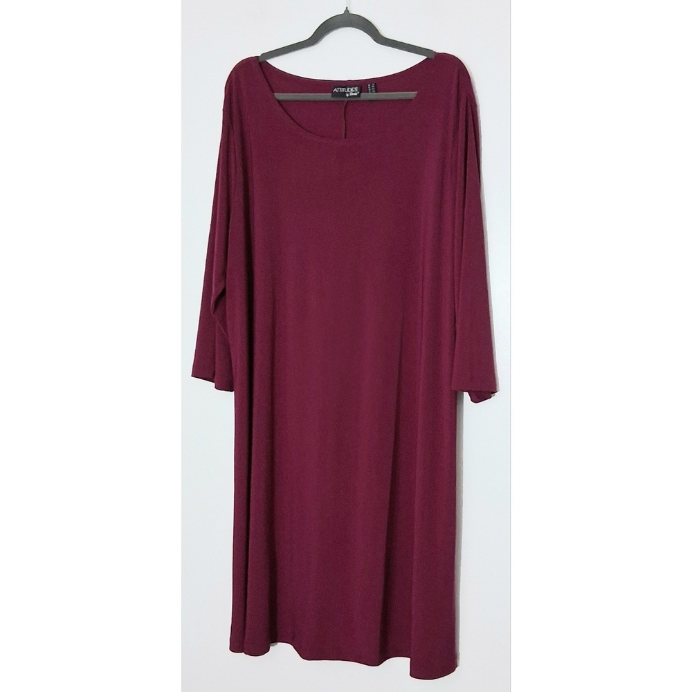 Attitudes by Renee Dress Women's Size 2X Dark Pink 3/4 Sleeve Pullover Pre-owned
